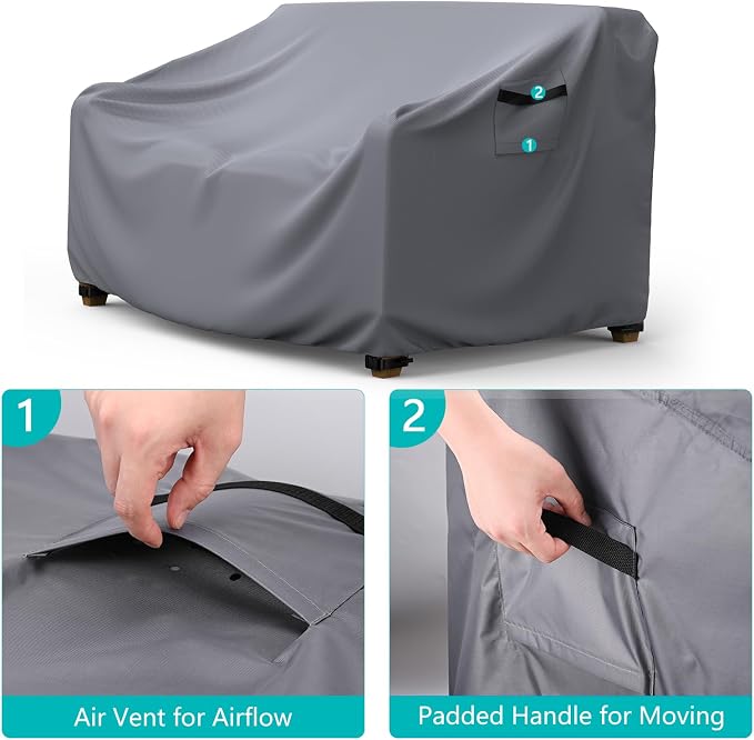 Patio Sofa Cover Waterproof - Heavy Duty 3-Seater Outdoor Couch Cover, Patio Furniture Covers with Air Vent and Handles, 78"L ×42" D×32" H, Gray - Image 4