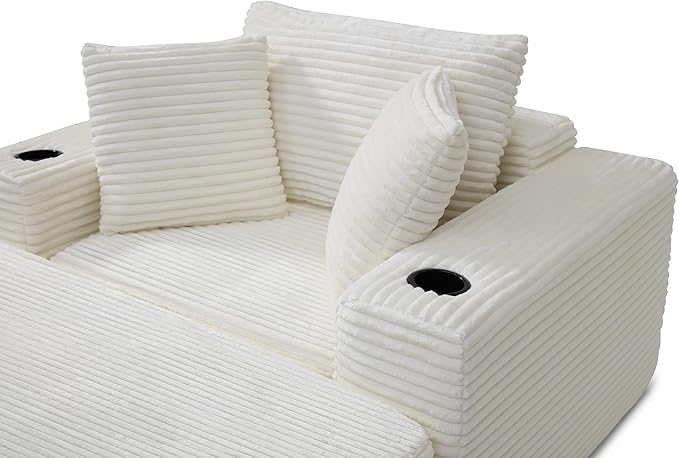 Eafurn 52.4" Oversized Chaise Lounge Indoor with Foldable Ottoman Convertible Boneless Sleeper Sofa Bed, Deep Seat Lounge Chair with Cup Holder & Side Pocket, No Assembly for Living Room | Breathable material, Cupholders
