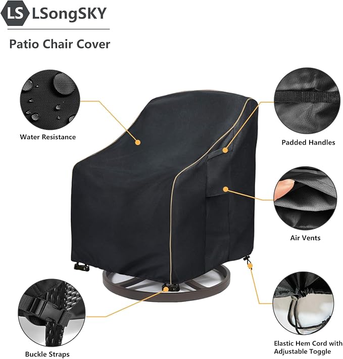Patio Swivel Chair Cover 4 Pack,Waterproof Heavy Duty Outdoor Chair Covers,Outdoor Swivel Chair Cover for Patio Furniture Covers(30W x 34D x 36H inches),Black - Image 4