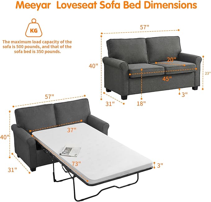 57" Pull Out Sofa Bed with Mattress, Convertible Sofa Bed Loveseat, Twin Sleeper Sofa Couch with Pocketed Coil Seating, Upholstered Fabric Sofa Bed for Small Spaces,Grey | sofa bed, futon sofa bed, sofa bed couch, Sleeper Sofa, pull out sofa bed