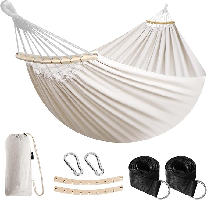 Anyoo Garden Cotton Hammock Comfortable Fabric Hammock with Spreader Bar Sturdy Hammocks Up to 450lbs Portable Lightweight Hammocks with Travel Bag for Camping Outdoor/Indoor Patio Backyard by Anyoo
