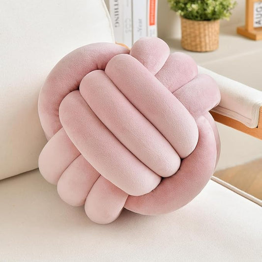 LUSJNGE Decorative Throw Knot Pillow Ball for Home Chair Sofa Aesthetic Round Velvet Knotted Pillow Cushion (Dusty Pink, 8inches)
