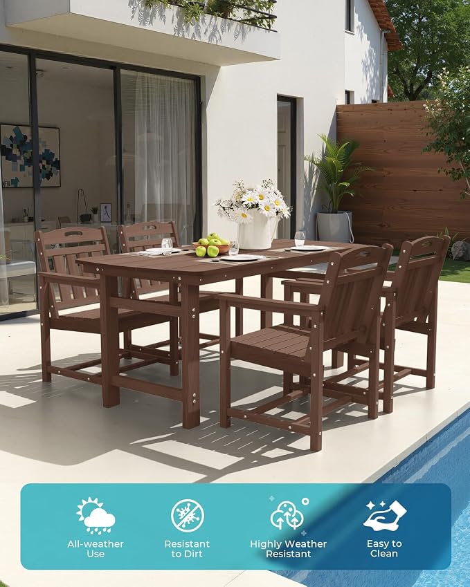 Ciokea HDPE Outdoor Patio Dining Chairs Set of 2, All-Weather Porch Chair with Wide Seat, Durable Outdoor Furniture for Backyard, Garden, Lawn & Poolside, Brown - Image 3