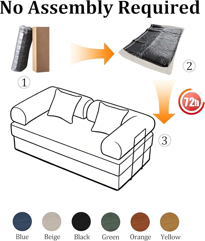 63'' Convertible Compressed Corduroy Folding Sofa Bed, Modern Modular Boneless Pull Out Loveseat Sleeper in a Box, 5 in 1 Floor Mattress Futon Couch, No Assembly Needed, Yellow, 2 Pillows, Queen