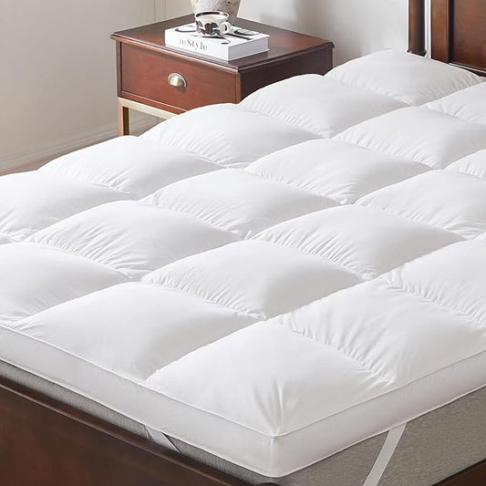 3 Inch White Goose Feather Mattress Topper,King Feather Bed Topper,Mattress Cover with Straps,Ultra Soft Pillowtop,100% Cotton Fabric(78”x80”)