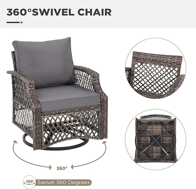 HOMREST 7 Piece Patio Furniture Set, Wicker Outdoor Conversation Set with Swivel Chairs, 2 Ottomans, Storage Coffee Table, Rattan Outdoor Sectional Sofa for Deck Backyard Porch 7 Seats Gray