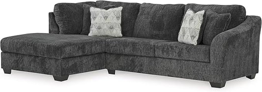 Signature Design by Ashley Biddeford Contemporary Left-Arm Facing Convertible 2-Piece Sleeper Sectional with Chaise, Bi-Fold Memory Foam Mattress and 4 Accent Pillows, Full, Gray