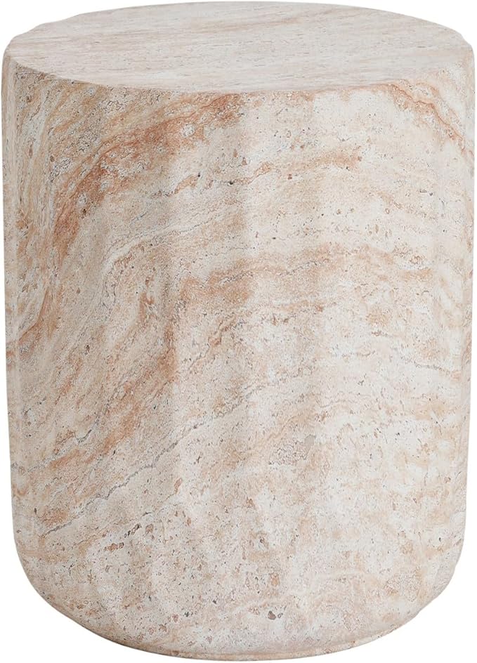 KEVINSPACE Small Side Coffee Table Outdoor MGO Round End Living Room Accent Sofa Bedside Couch Table Bedroom Apartment Indoor 15" W x18.5 H Beige Concrete