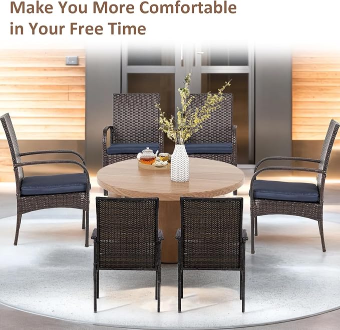 Outdoor Wicker Rattan Chairs Patio Furniture Sets with Cushions, 350lbs Capacity, All-Weather Rattan Sofa Set for Garden, Porch, Backyard, 6PCS, Brown - Image 8