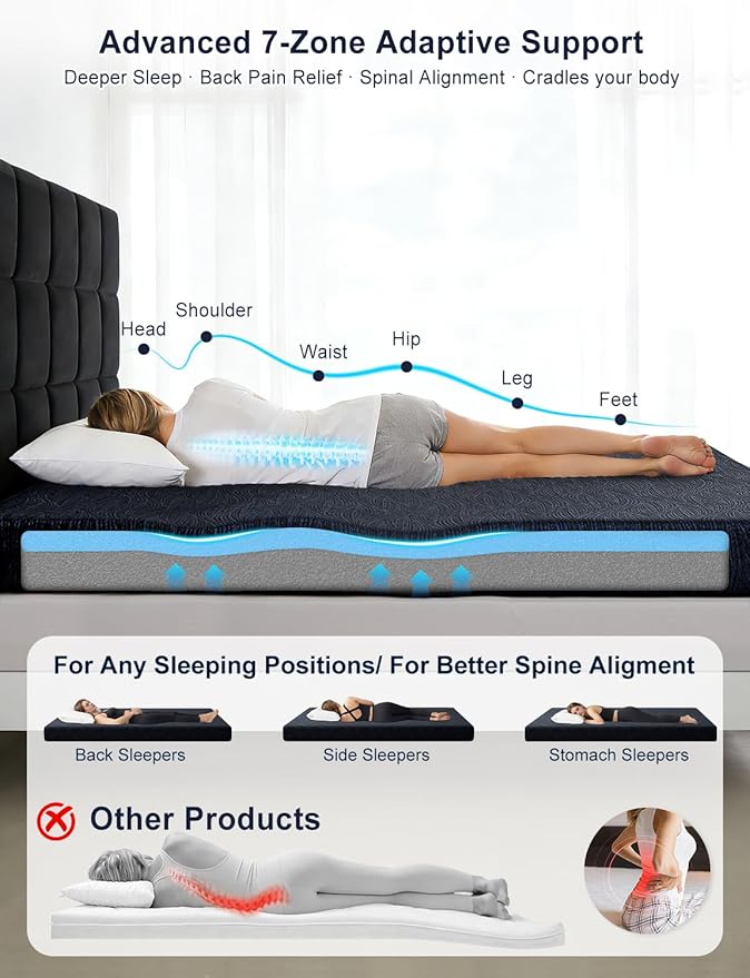 Extra Firm Mattress Topper Twin XL Size, 3 Inch High Density Cooling Memory Foam Mattress Topper for Back Pain Relief, Bamboo Charcoal Cooling Gel Infused Bed Topper with Washable Cover, CertiPUR-US