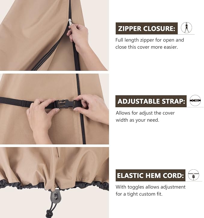 ULTCOVER Patio Parasol 600D Waterproof Outdoor Offset Banana Style Umbrella Cover - Fits Cantilever Offset Umbrella 12-14 Feet - Image 4