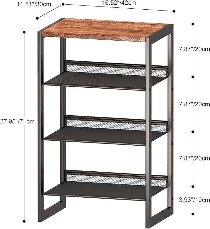 CHEMPFR Narrow 4-Tier Shoe Rack, Slim Space-Saving Shelf with Decorative Wood Top & Steel Mesh, Entryway/Closet/Dorm Organizer, 16.5x11.8x27.9 Inches - Image 3