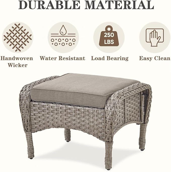 Belord 5 Piece Patio Rocking Chairs Furniture Set - Outdoor Wicker Furniture with Ottomans and Side Table, Rattan Conversation Bistro Set for Balcony Deck Porch