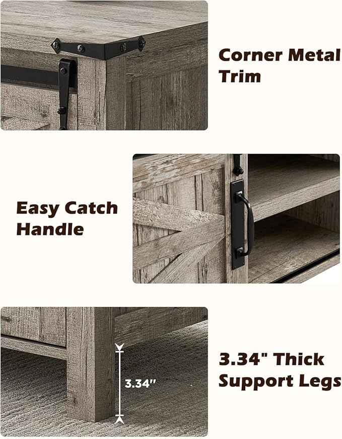 OKD 48" Farmhouse Lift Top Coffee Table with Sliding Barn Door,Rustic Center Table w/Hidden Storage Compartment, Lift Tabletop Dining Table w/Adjustable Shelf for Living Room,Light Rustic Oak