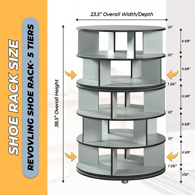 Kings Brand Furniture - 5-Tier Rotating Shoe Rack, 360° Revolving Lazy Susan Spinning Shoe Rack Tower Storage Organizer for Closet Entryway Bedroom Hallway, Green - Image 2