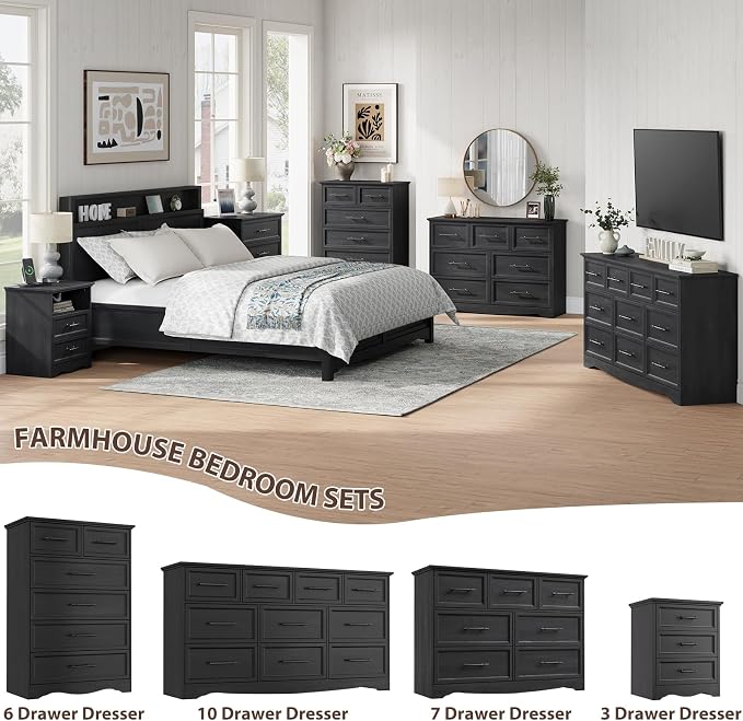 Black Dresser for Bedroom, Modern 7 Chest of Drawers, 47" Wide Chest of Drawers w/Brushed Metal Handle, Wood Closet Organizers and Storage Cabinet for Bedroom, Living Room, Hallway - Image 4