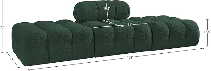 Meridian Furniture 611Green-S102C Ames Collection Modern | Contemporary Modular Sectional with Rich Green Boucle Fabric, Modular to Create Infinite Configurations, 102" W x 34" D x 28" H, Green