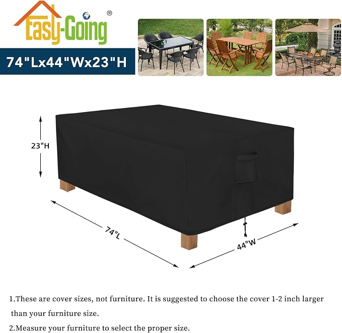 Easy-Going Patio Furniture Cover Waterproof Outdoor Rectangular Table Cover with Seal Tape at Seams (72" L x 44" W x 23" H, Black) - Image 2