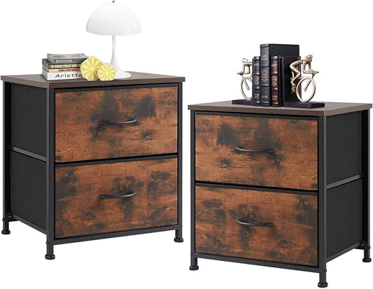 Night Stand Set of 2, Wide NightStands with 2 Drawers, Mid Century Small Nightstand with Adjustable Feets, Portable Bedside Table Set for Living Room, Entryway, Bed Room, Brown (2PCS) by Unknown