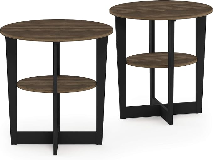 Furinno JAYA Side Table Set of 2, 2-Tier Round Modern End Table with Oval Tabletop, Night Stand, Bedside Table with Open Shelf, for Living Room, Bedroom, Columbia Walnut - Image 7