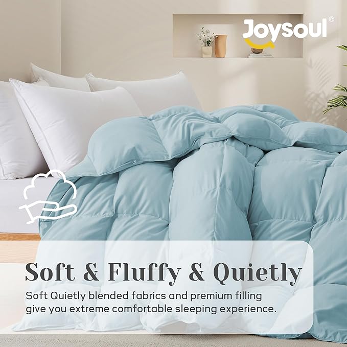 Joysoul California King Size Down Comforter - All Season Ultra Soft Goose Down & Feather Fiber Fill, Luxury Hotel Blue Duvet Insert with Corner Tabs (108" X 94")