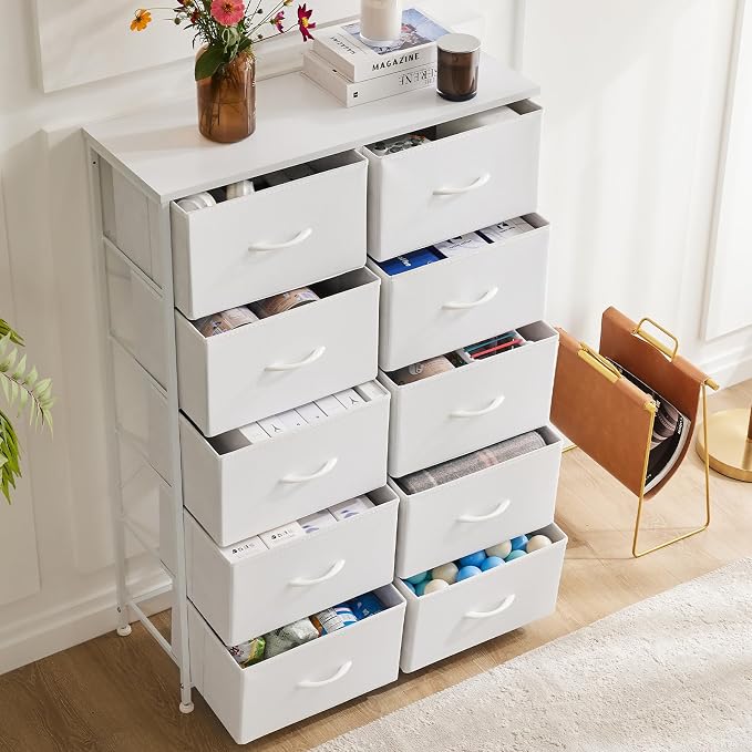 DUMOS Dresser for Bedroom, 10 Storage Drawers, Wide Fabric Closet Chests Organizer Tower Furniture with Wooden Top Metal Frame for Clothes, Guest Room, Living Room, Hallway, Entryway - Image 8