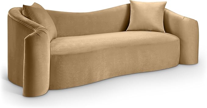 Meridian Furniture 44052Camel-S Destin Collection Modern | Contemporary Sofa with Ultra Luxe Camel 460 GSM Velvet, Rich Curves, 91" W x 34.5" D x 31" H, Camel