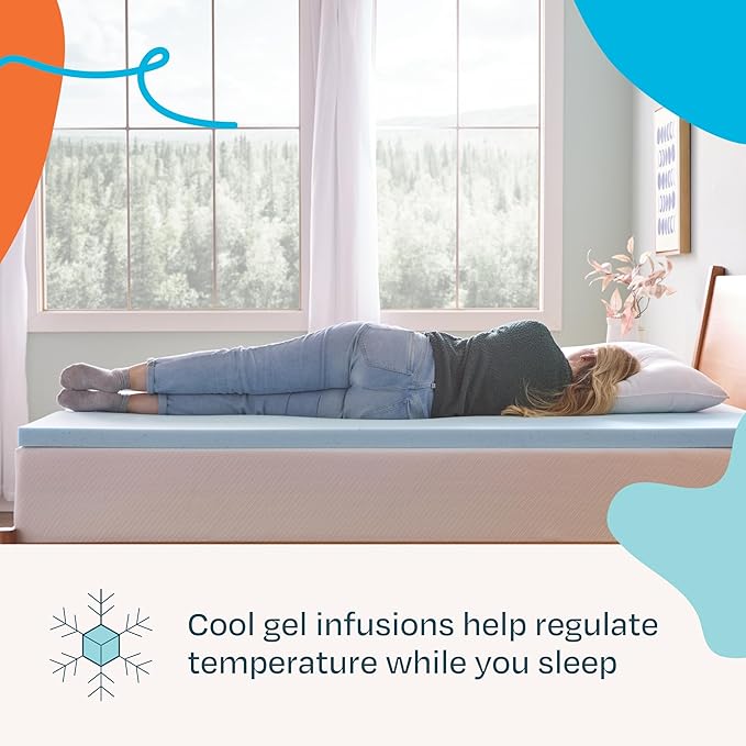 Linenspa Memory Foam Mattress Topper, Short Queen Size - 2 Inch Gel Infused Memory Foam - Plush Feel - Cooling and Pressure Relieving - CertiPUR Certified