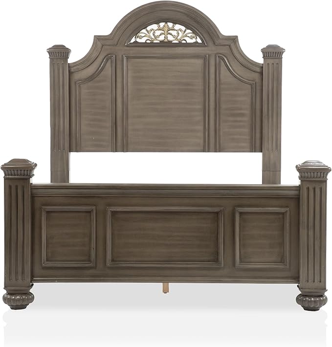 Furniture of America Malierd Traditional Wood 5-Piece Set, Panel California King-Size Bed, 3-Drawer Nightstands, Dresser and Mirror for Bedroom, Gray