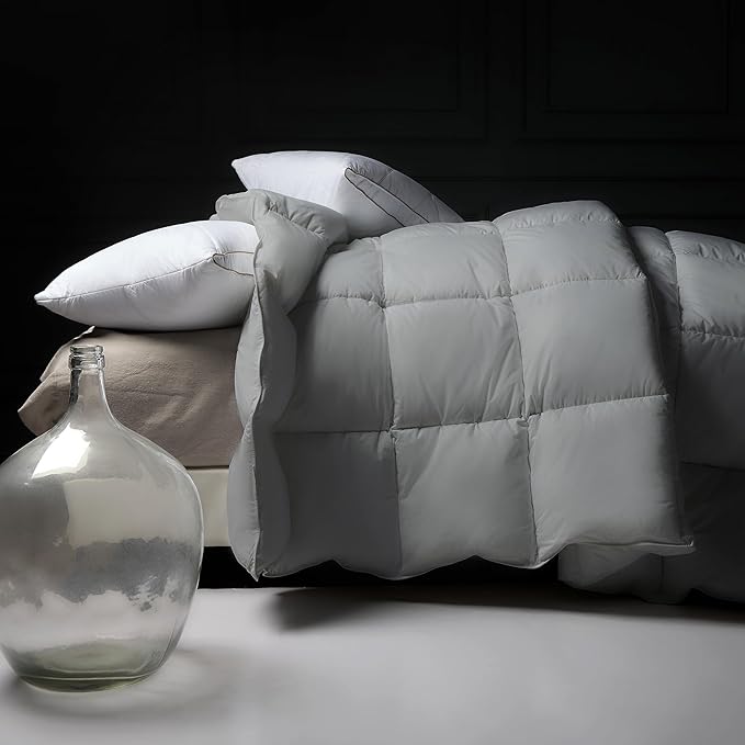 puredown® Goose Feather Down Fiber Comforter Oversized King Size, All Season 100% Cotton Duvet Insert Medium Warmth, Cloud Soft Hotel Luxury Collection Bedding Comforters Grey 116"x98"