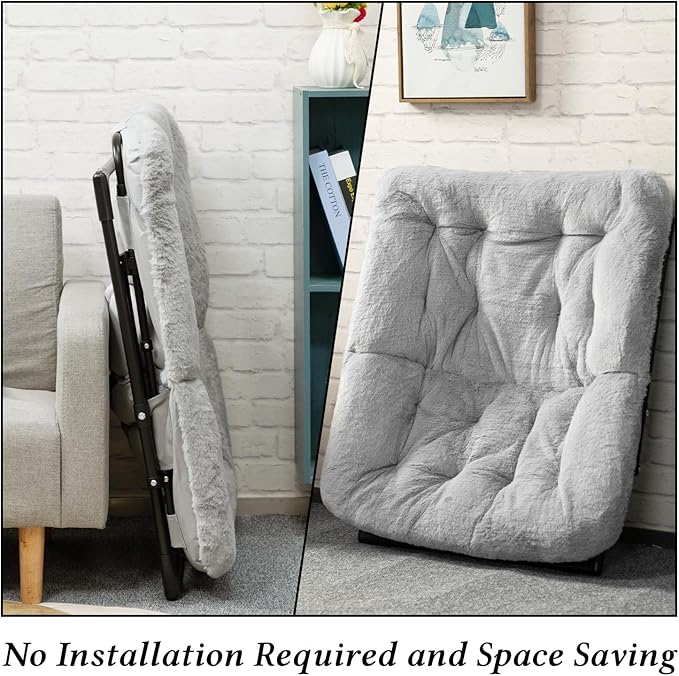HollyHOME Comfy Oversized Saucer Chair, Extra Large Folding Lounge Chair for Adults, Foldable Accent Lazy Chair for Living Room, Bedroom, Dorm, Collapsible Reading Chair for Teens Kids, X-Large,Grey