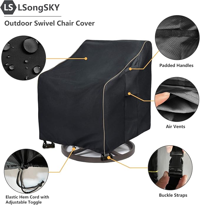 Outdoor Swivel Lounge Chair Cover 2 Pack,Waterproof Heavy Duty Patio Chair Covers,Patio Rocking Chair Covers for Outdoor Furniture,(30 W x 34 D x 38.5 H inches),Black - Image 4