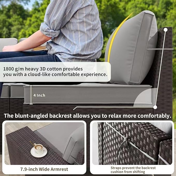 Gotland 10 Pieces Patio Furniture Set with 2 Swivel Rocking Chairs 1 Fire Pit Table, Patio Furniture in 4 Combinations with 1 Coffee Table Wide Armrests 29.5'' High Backrest, for Deck Garden Pool Gray