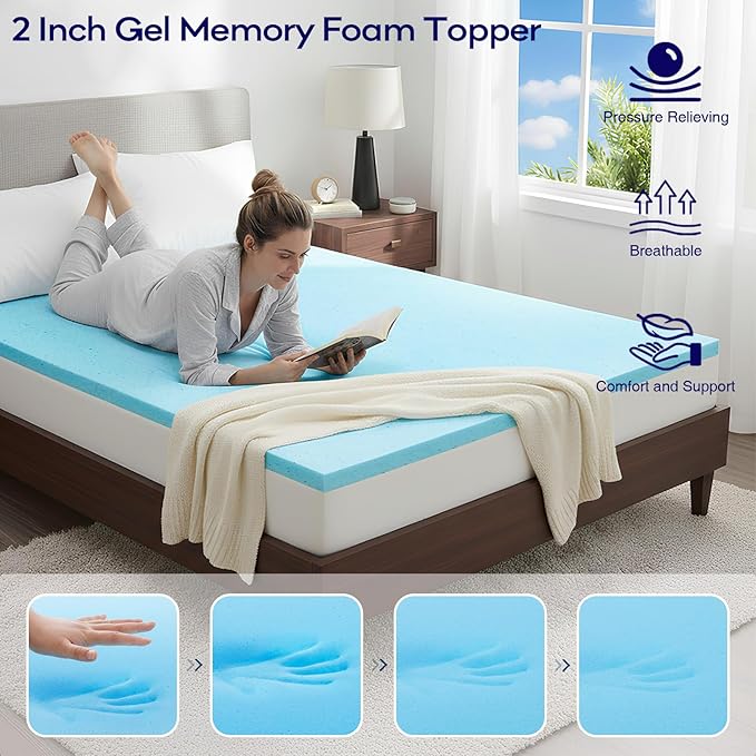 OLANLY Dual-Layer 4 Inch Full Size Memory Foam Mattress Topper for Back Pain, 2 Inch Cooling Pillow Top Mattress Pad Cover and 2 Inch Gel Memory Foam Topper, Deep Elastic Pocket, Black