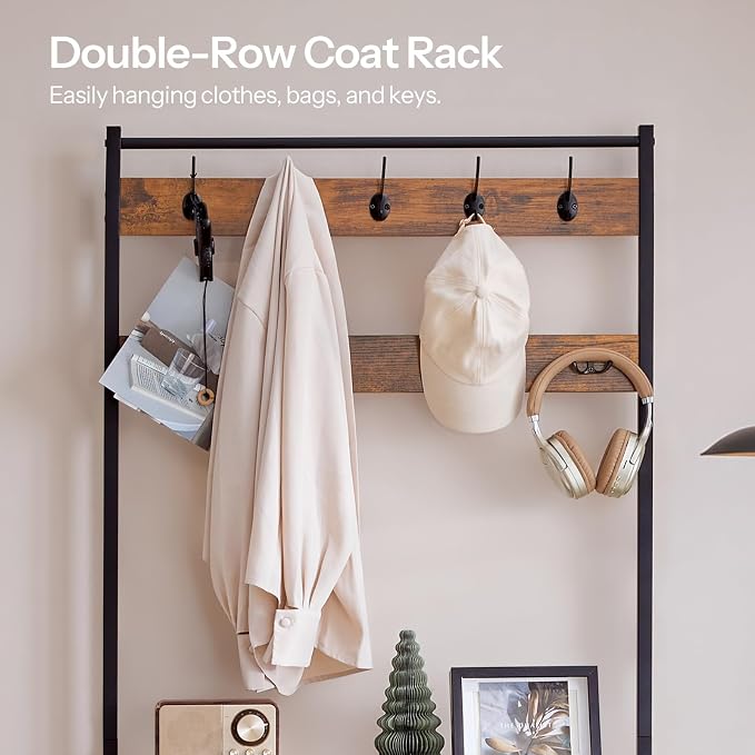 HOOBRO Hall Tree with Bench, Narrow Shoe Rack with Coat Rack, Coat Rack with Shoe Storage, 5 Tier Slanted Shoe Storage Organizer, Coat and Shoe Rack Entryway, Slim Hall Tree, Rustic Brown BF20MT01 - Image 5
