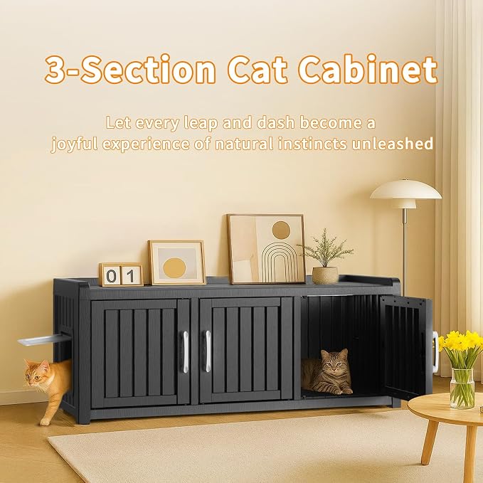 ROJIK Shoe Cabinet Waterproof UV-Resistant,Storage Bench Indoor Outdoor with Adjustable Shelves,for Entryway Bedroom,Hallway,Living Room(3 Door + Side Access,Black) - Image 3