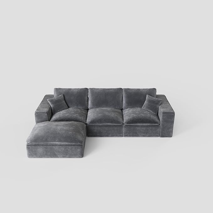 Ball & Cast 108" Cloud Sectional Couches for Living Room,Convertible L Shaped Couch with Deap Seat & Movable Ottoman,3 Seater Modular Sectional Sofa,Free Combination,No Assembly Required,Grey