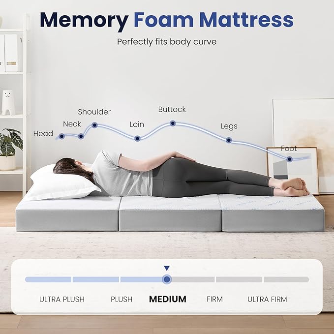 Folding Mattress Full, 4 Inch Memory Foam Foldable Mattress Full, Trifold Mattress with Breathable & Washable Cover, Portable Mattress for Guest Bed, 73"x52"x4"