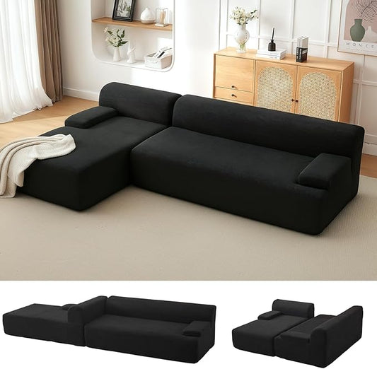 108" Sectional Couches for Living Room, Modular Sectional Sofa with L-Shape Chaise, Cloud Couch, Comfy Corduroy Couch with Deep Seat, No Assembly Required,Black
