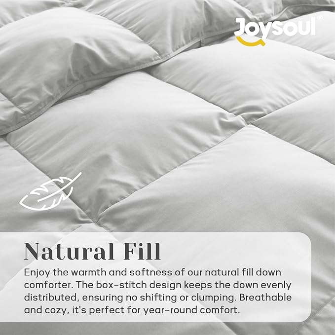Joysoul Queen Size (88"x 88") Down Comforter - All Season Ultra Soft Goose Down & Feather Fiber Fill, Luxury Hotel Light Gray Duvet Insert with Corner Tabs (88" X 88")