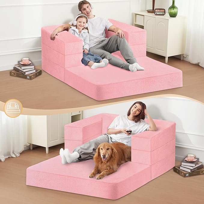 Futon Sofa Bed with Pillow, 3-in-1 Sleeper Sofa Bed with Removable Cover, Convertible Floor Sofa Bed, No Assembly Boneless Couch for Living Room, Bedroom