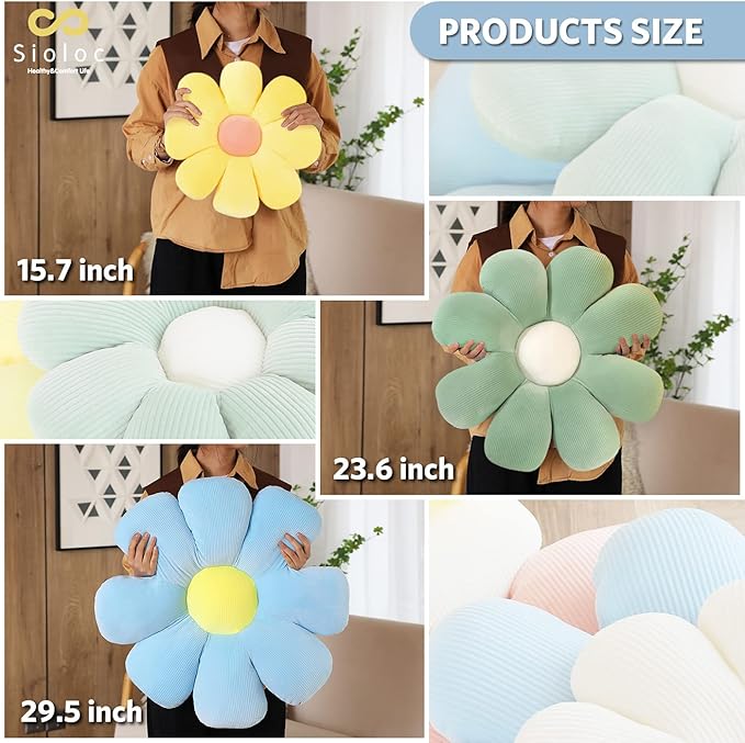 Sioloc Flower Shaped Throw Pillow - Butt Cushion & Seating Cushion, Cute Room Decor & Plush Pillow for Bedroom, Sofa, Chair (Blue, 29.5" )