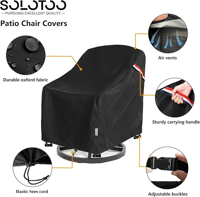 Patio Chair Covers Waterproof Heavy Duty Patio Furniture Covers, 35W x 37D x 36H Inches Swivel Outdoor Chair Cover 2 Pack (Black) - Image 4