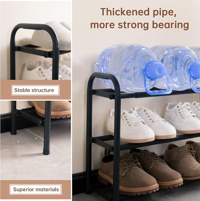 Gonfoam 3-Tier Expandable Shoe Rack,Adjustable Shoe Shelf Storage Organizer Heavy Duty Metal Free Standing Shoe Rack for Entryway Closet Doorway (Black) - Image 5