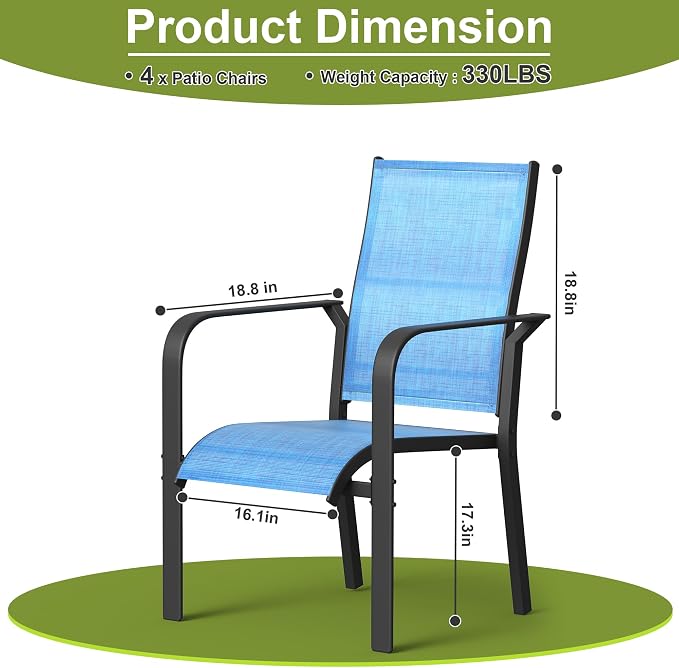 BUPPLEE Patio Chairs Set of 4, Stackable Outdoor Dining Chairs, All Weather Breathable Textile, Heavy Duty Metal Frame Porch Chairs for Backyard, Lawn (Blue, Set of 4) - Image 5