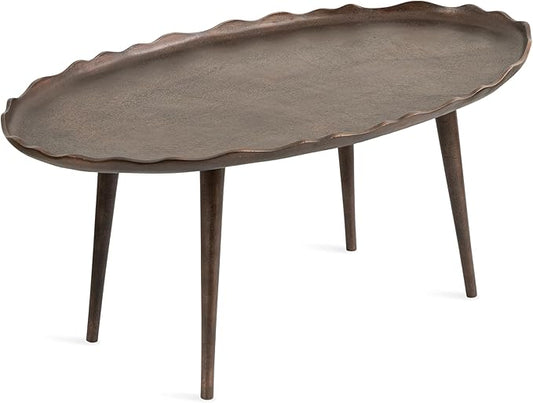 Kate and Laurel Alessia Transitional Oval Coffee Table, 34 x 20 x 15, Bronze, Metal Living Room Table for Storage and Display with Antique Deckled Edge Detailing