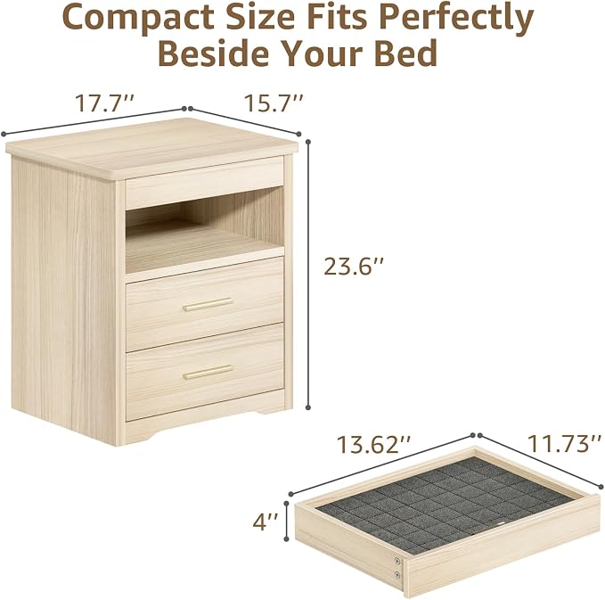 Wood Nightstand with Gun Drawer for Bedroom Wooden 3 Drawers Night Stand Gun Safe for Handgun Bed Side Table with Storage Hidden Compartment Locking Drawer - Image 2