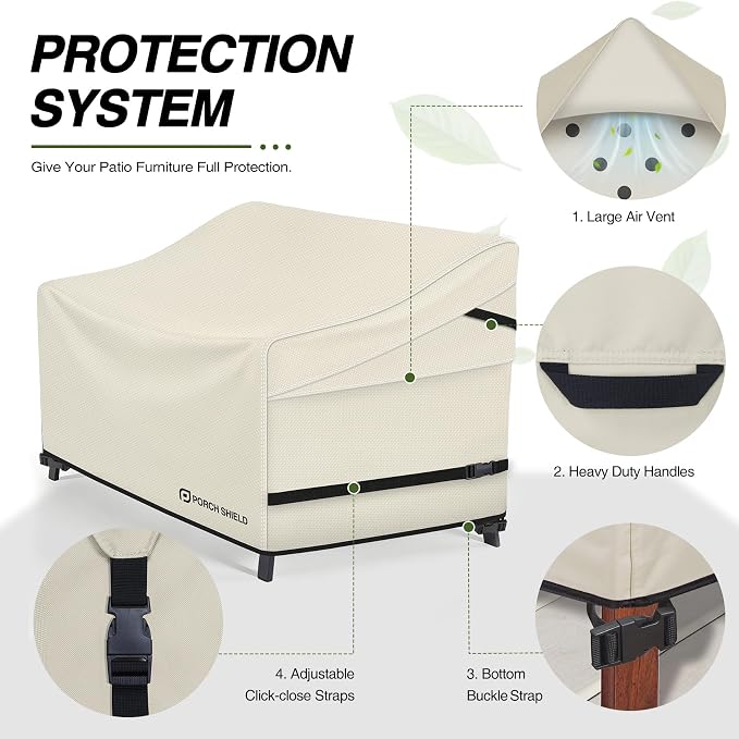 Porch Shield Patio 3-Seater Sofa Cover - Waterproof Outdoor Couch Deep Seat Sofa Cover 86W x 38D x 35H inch, Beige - Image 4