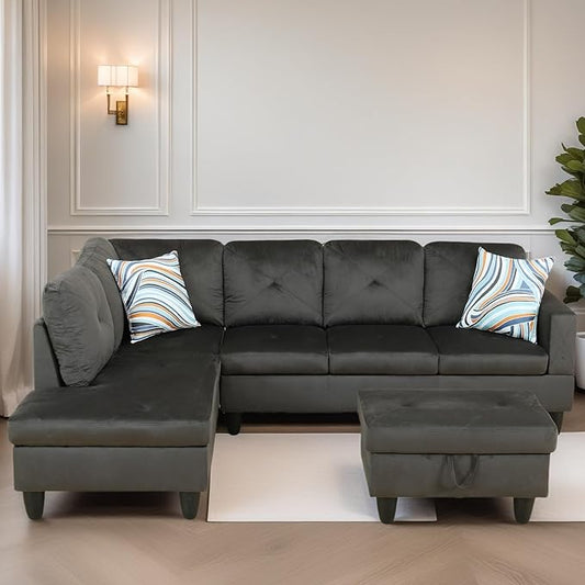 FONTOI L Shaped Sectional Couch Sofa, Modern Couches for Living Room, Comfy 4 Seat Modular Sectional Sofa with Ottoman Storage for Bedroom Apartment, Coffee