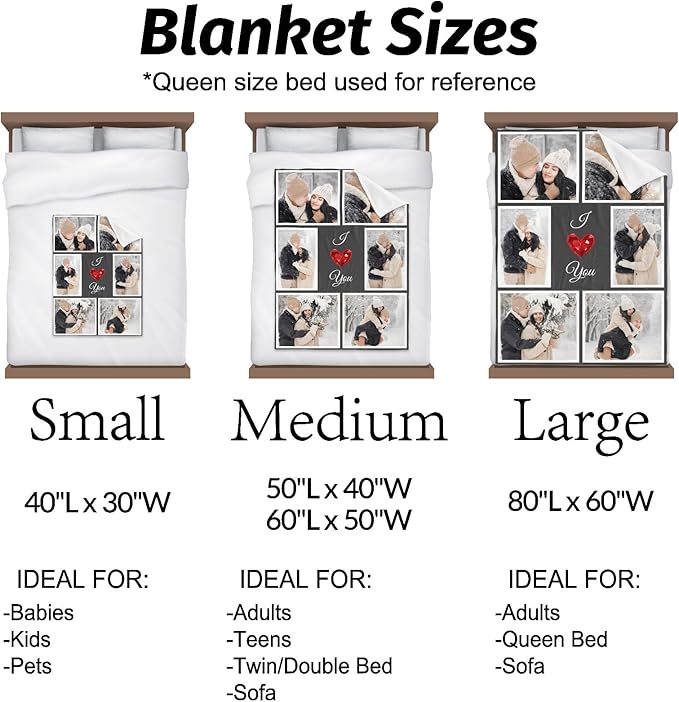 inkArts I Love You Gifts for Couples, Custom Blanket with Photos, Personalized Blankets with Pictures, Photo Blankets Using My Own Photos, Personalised Gifts for Christmas